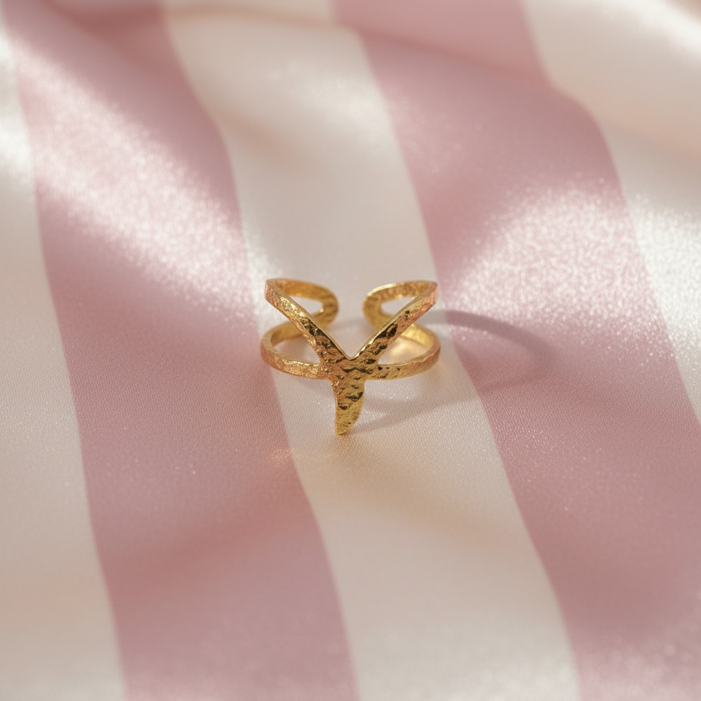 Bague étoile de mer double anneau – face rayures