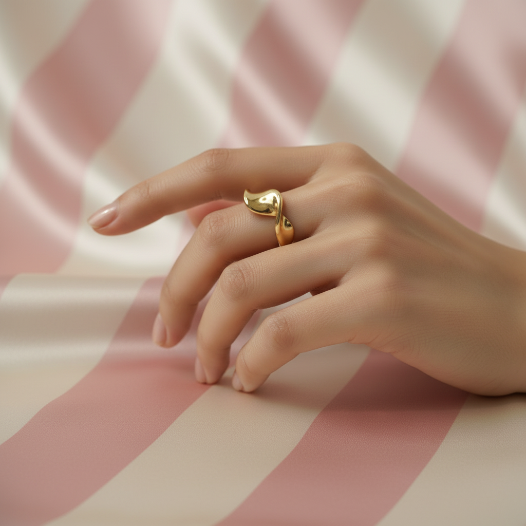 Bague torsadée - fond rayé rose satiné 1