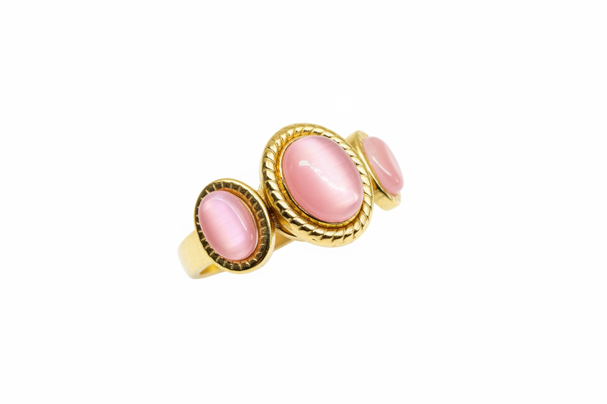 Bagues quartz rose or sur fond blanc vue 2