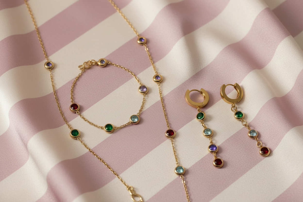 Bijoux à plat - fond satiné rayures