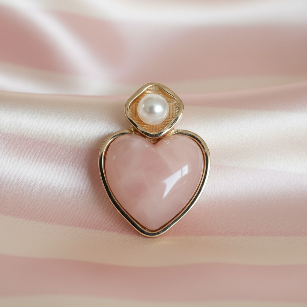Boucle cœur quartz rose - fond rayé