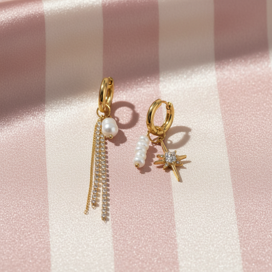 Boucles asymétriques chaîne étoile - fond rayé