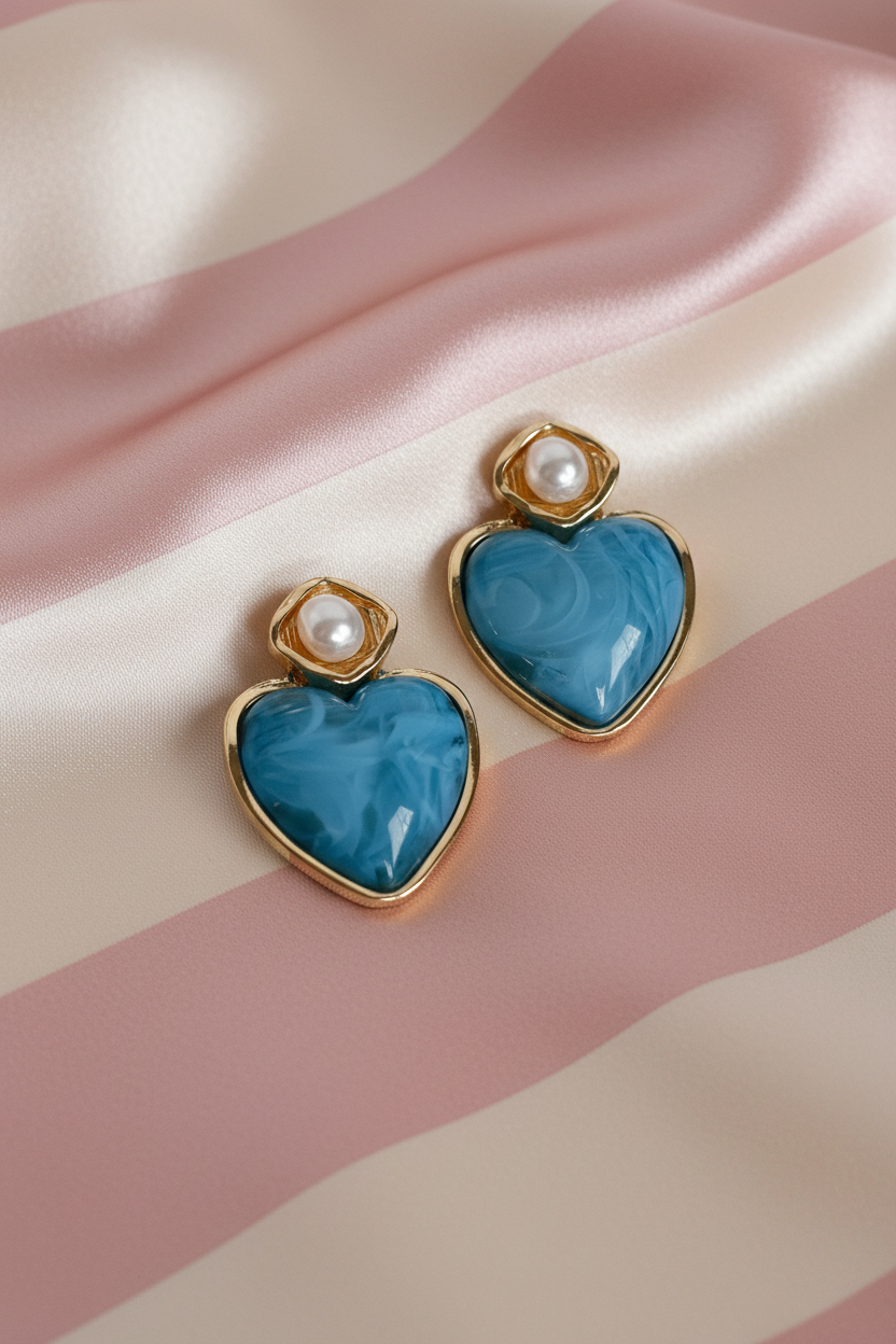 Boucles cœur bleu - fond rayé