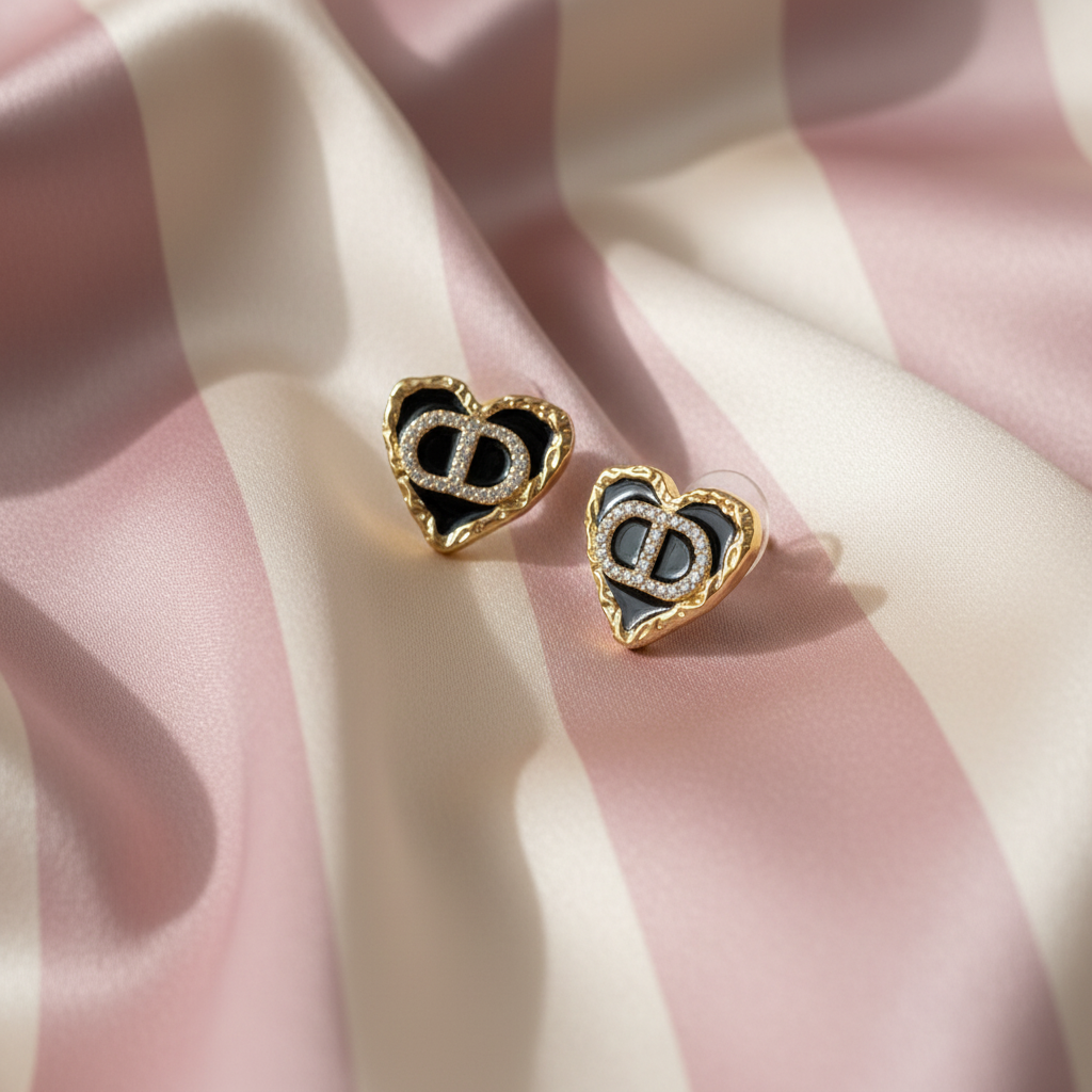 Boucles cœur noir doré - vue 3/4