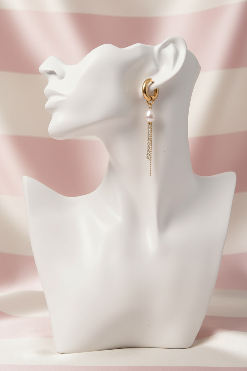 Boucles chaîne étoile - buste fond rayé