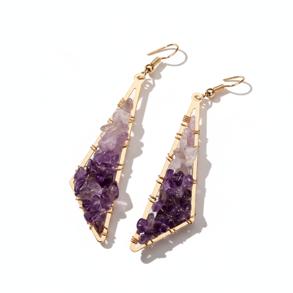 Boucles d'oreilles améthyste fond blanc - vue 1