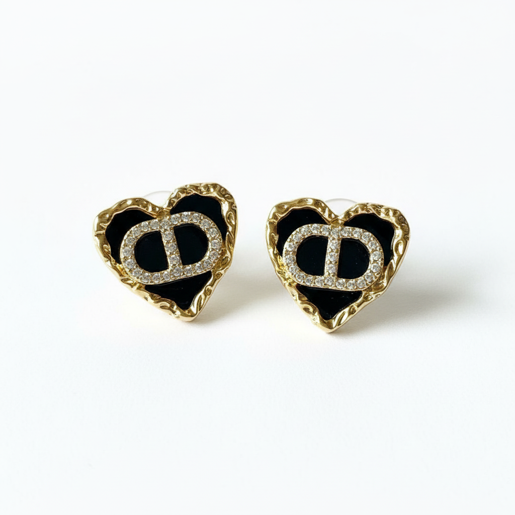 Boucles d'oreilles cœur noir - Détail