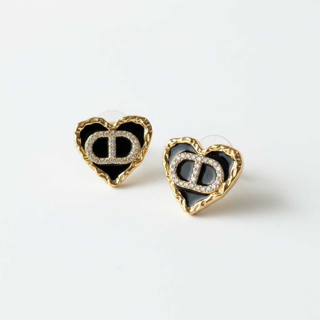 Boucles d'oreilles cœur noir - La paire