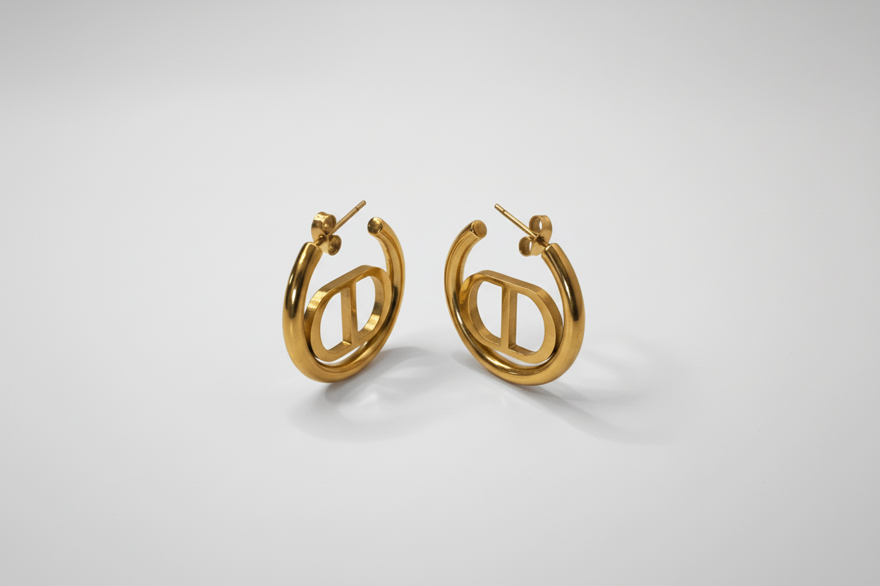 Boucles d'oreilles créoles CD fond blanc debout