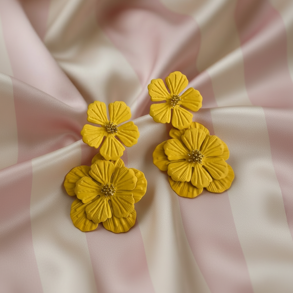 Boucles d'oreilles fond satiné rayures rose poudré crème moyennes