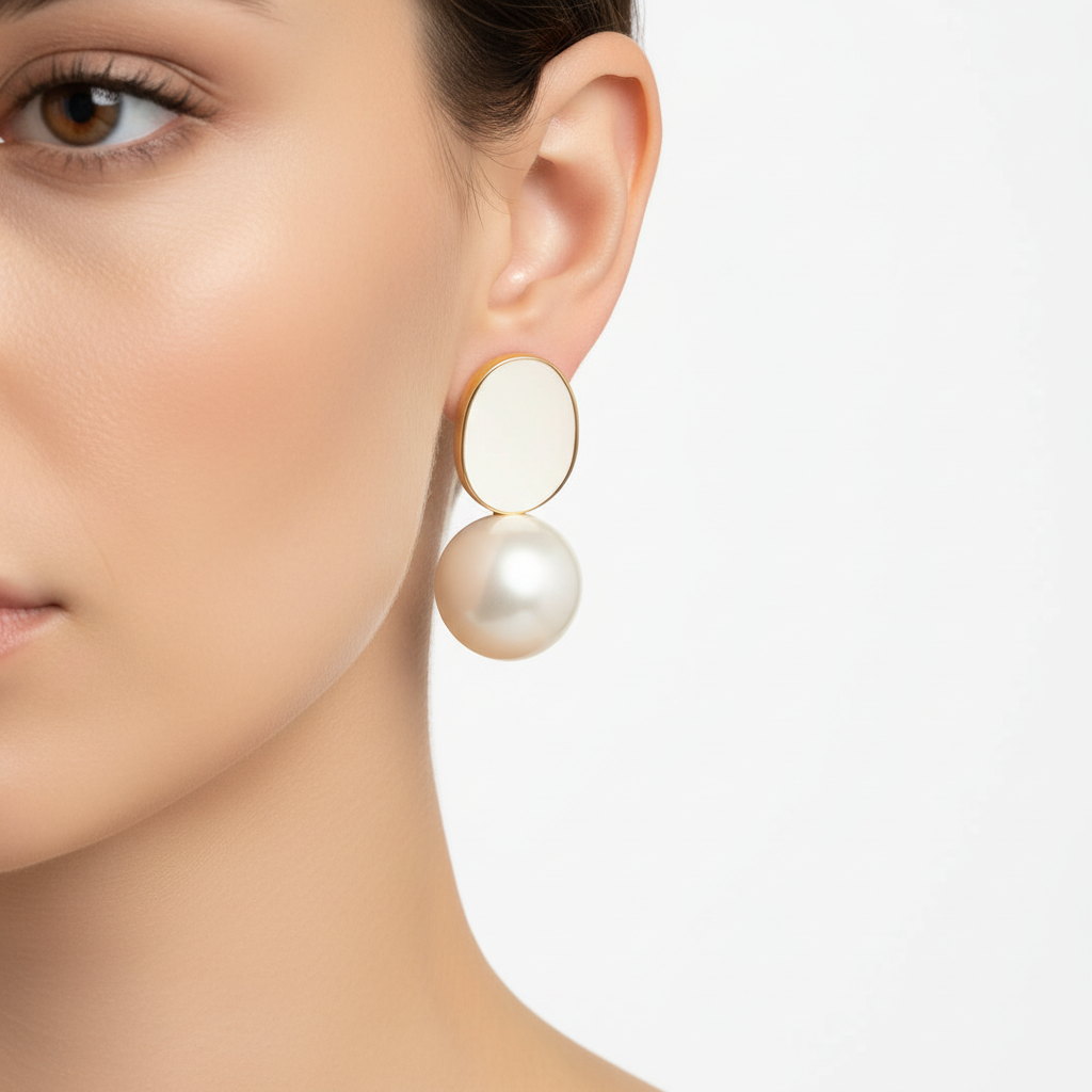 Boucles d'oreilles Olive blanc - Portées vue complète
