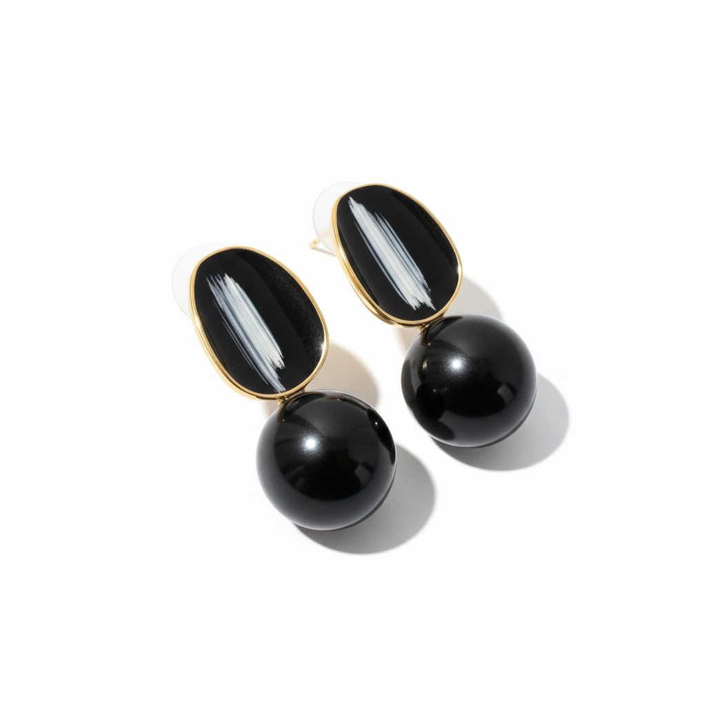 Boucles d'oreilles Olive noir - Vue de côté