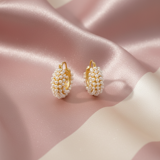 Boucles d'oreilles Perla - fond satiné rose poudre rayures v2