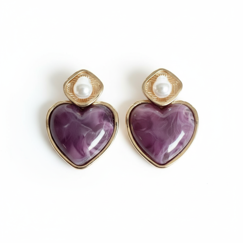 Boucles d'oreilles Perle de cœur - Améthyste vue 1