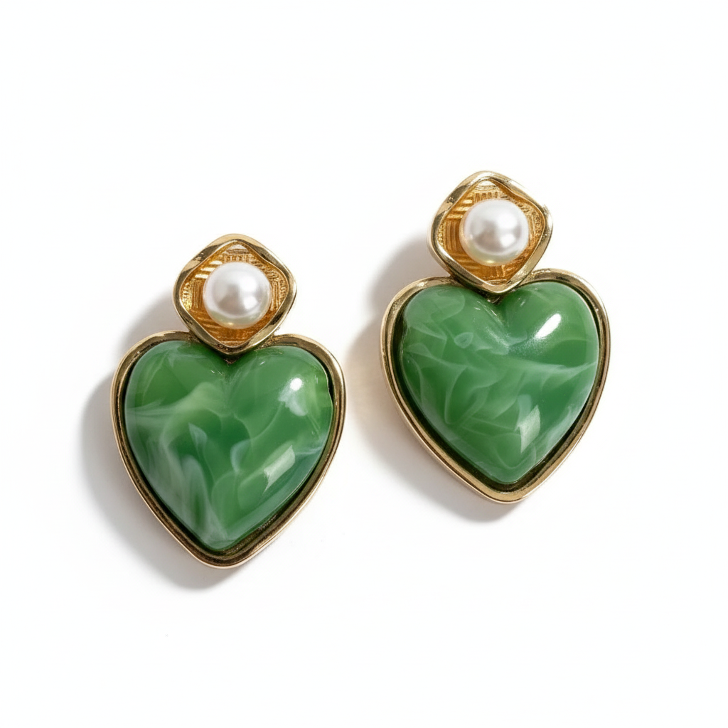 Boucles d'oreilles Perle de cœur - Vert