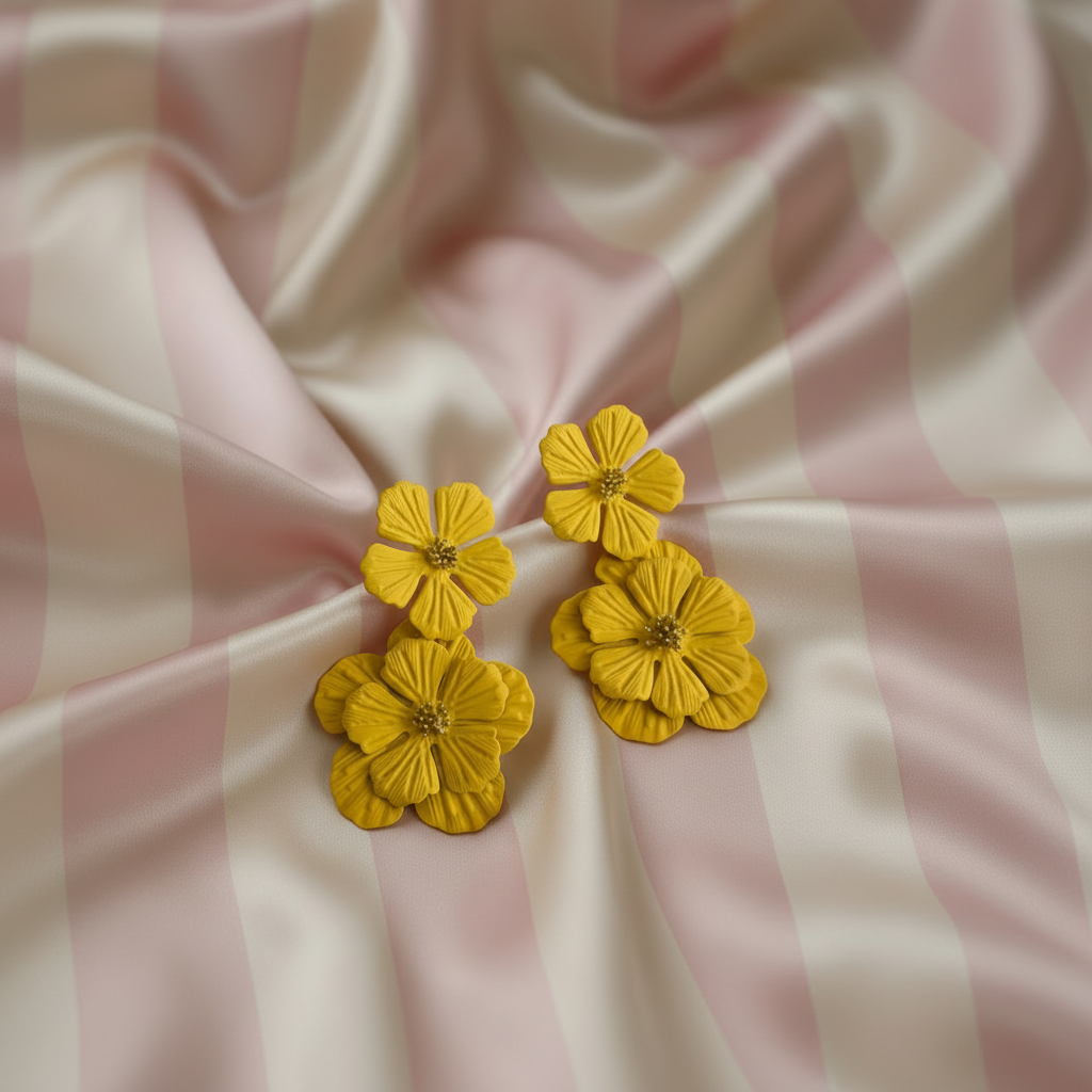 Boucles d'oreilles photo 2 fond satiné rayures rose poudré crème