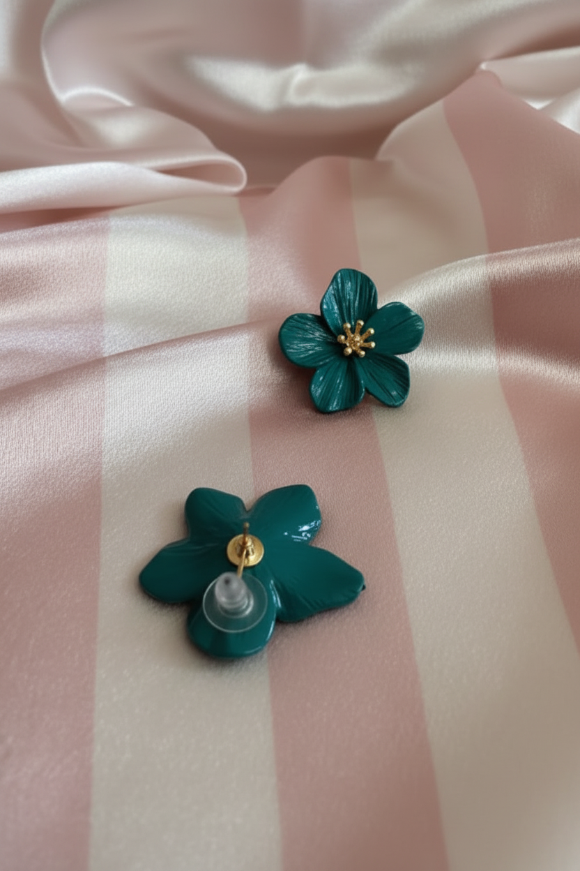 Boucles fleurs turquoise - recto verso