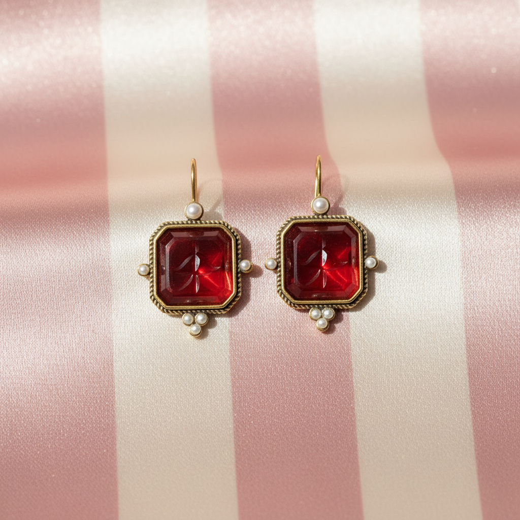 Boucles grenat vintage - fond rayé face