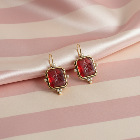 Boucles grenat vintage - fond rayé incliné