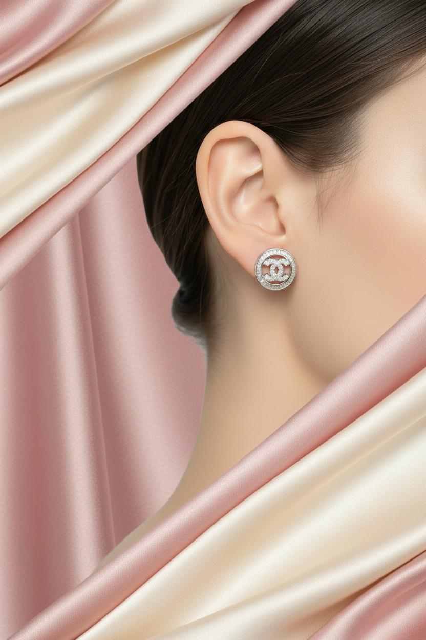 Boucles médaillon cristaux - vue portée