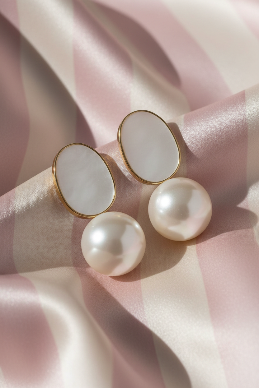 Boucles nacre blanche perle - fond rayé