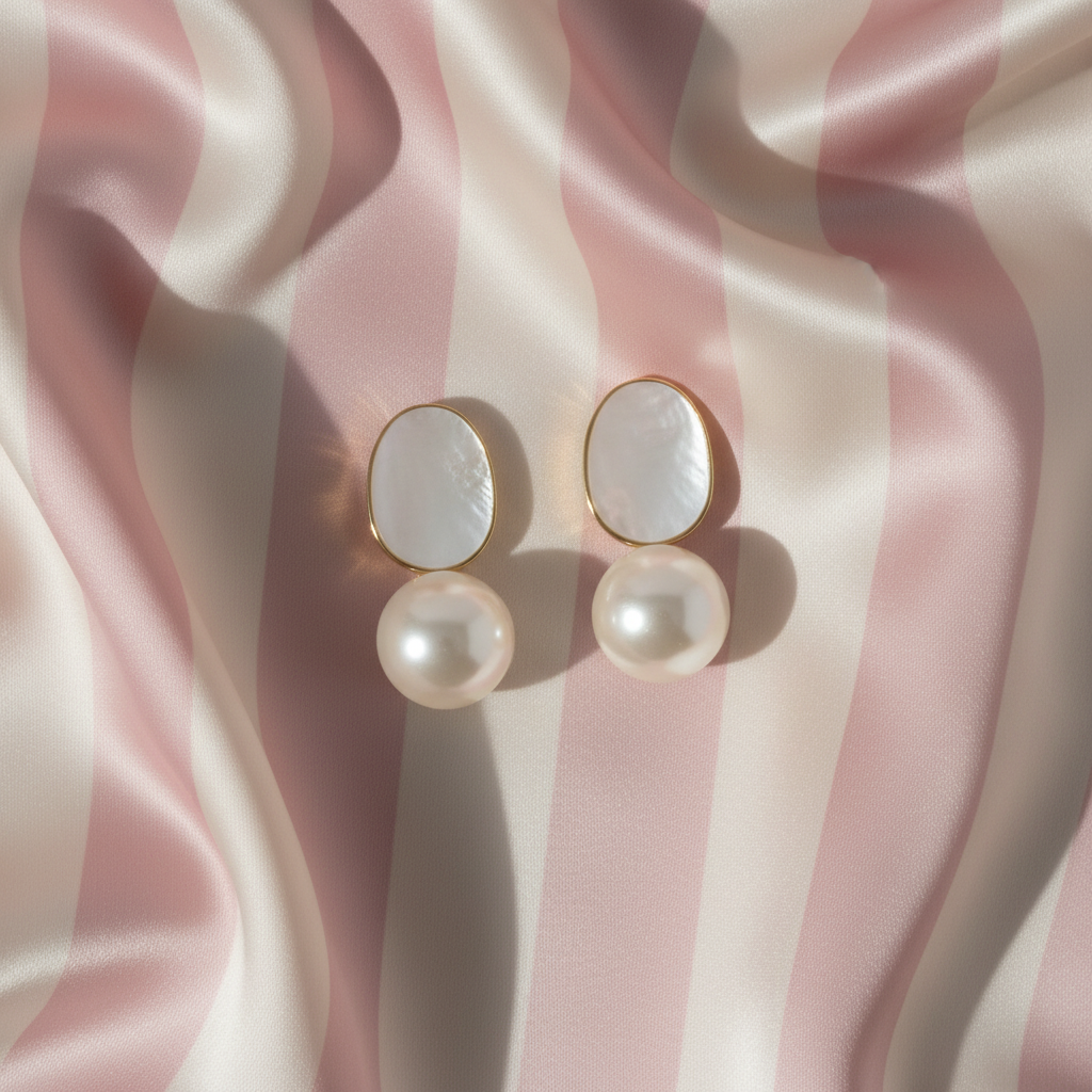 Boucles nacre blanche perle - vue de dessus