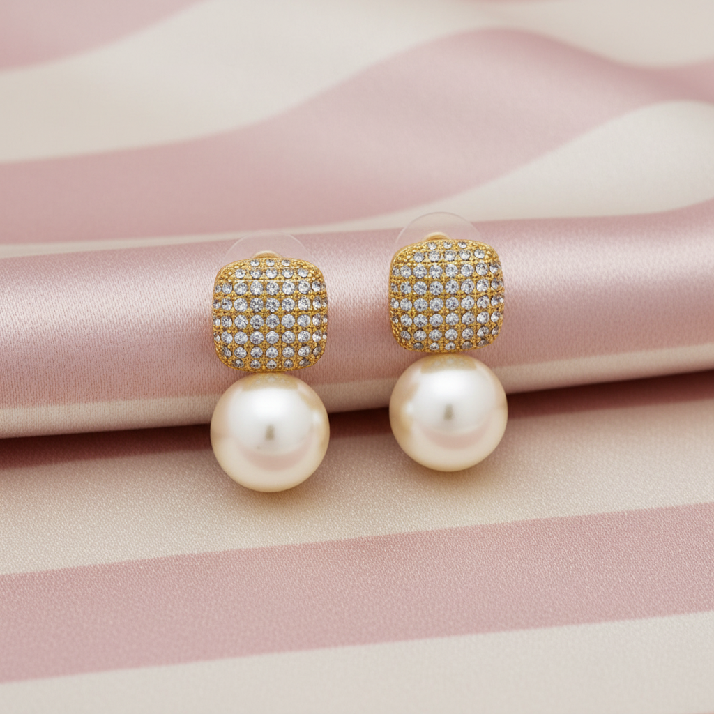 Boucles pavé perle - fond rayé face