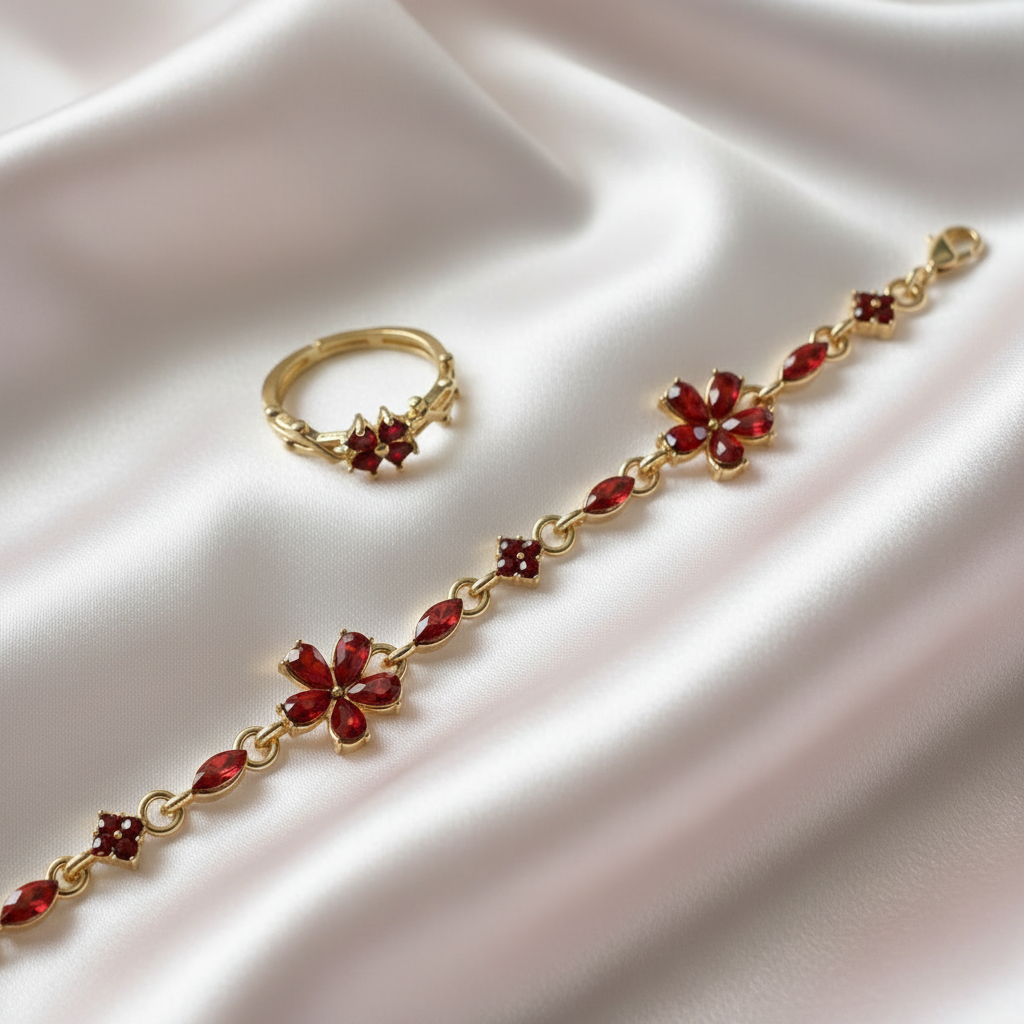 Bracelet & bague - fond rayé rose satiné 2