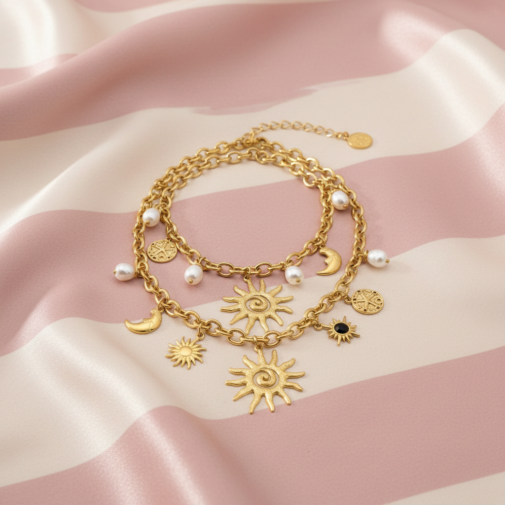 Bracelet céleste fond rose rayé