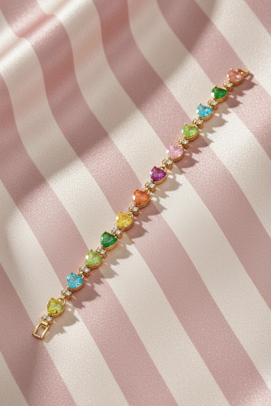 Bracelet cœurs multicolores - vue allongée