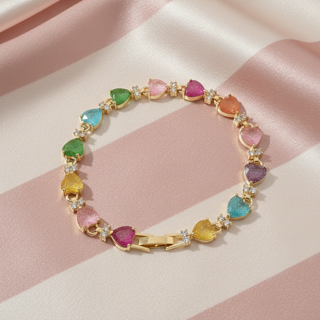Bracelet cœurs multicolores - vue circulaire