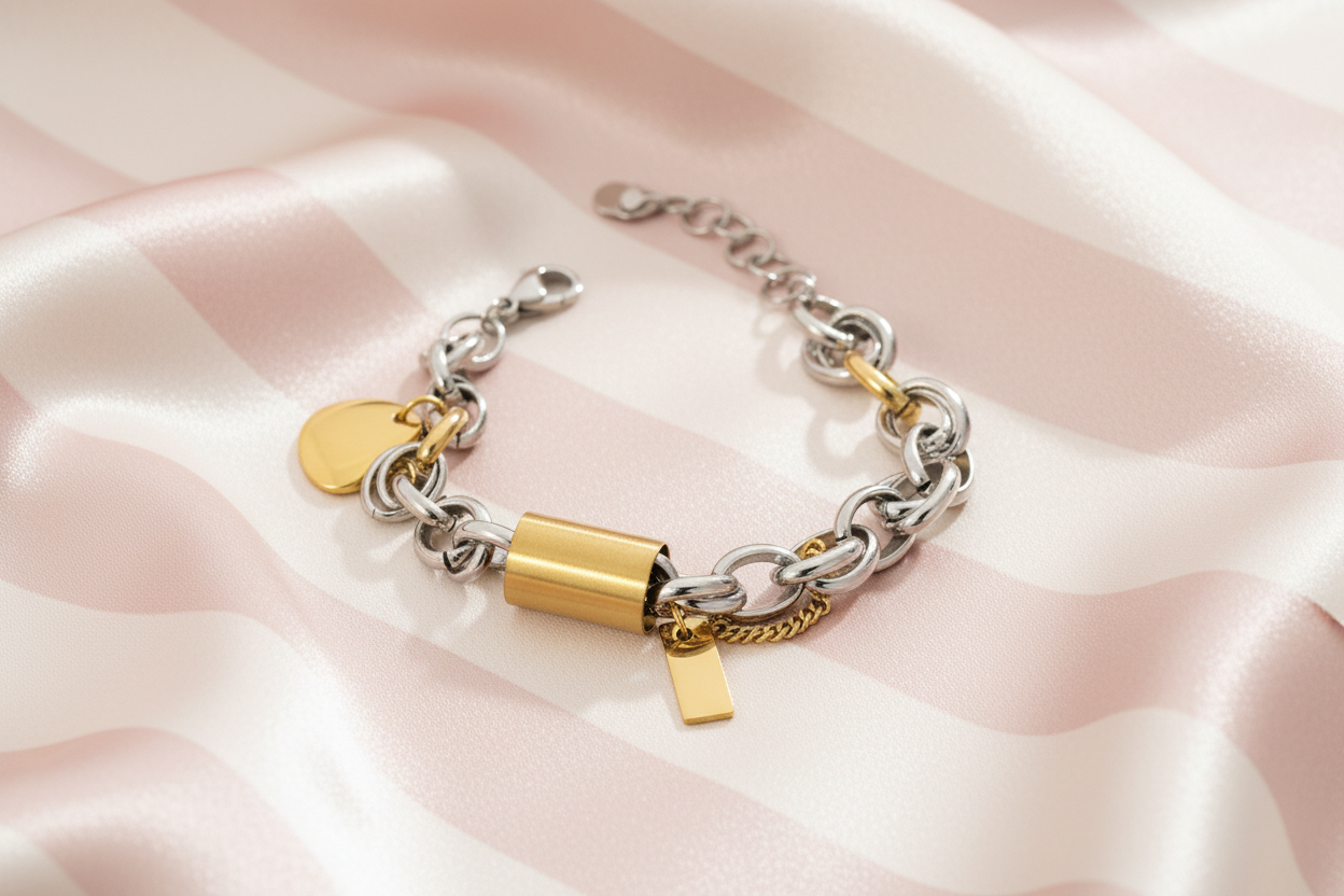 Bracelet cadenas bicolore - fond satiné