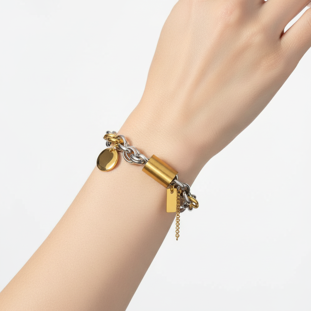 Bracelet Chaîne bicolore porté