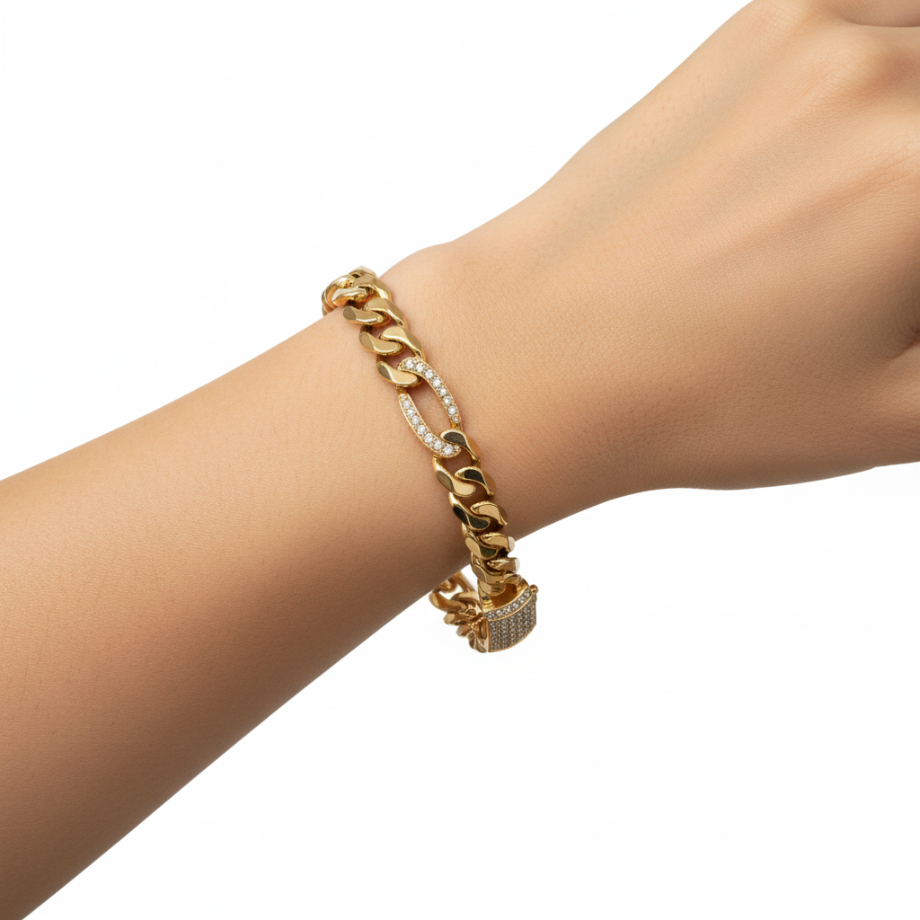 Bracelet chaîne cubaine Louise - Porté rehaussé