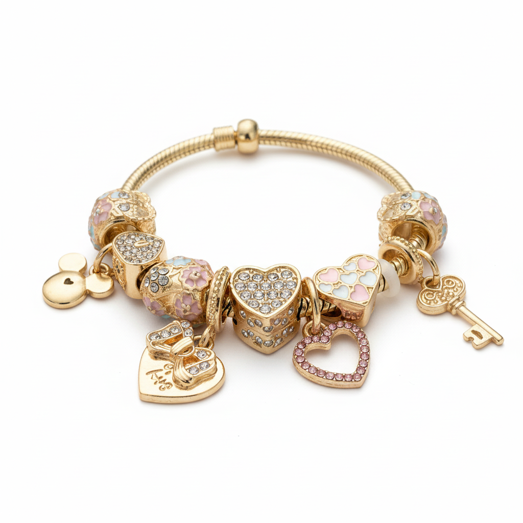 Bracelet charms cœur cristal vue alternative sur fond blanc