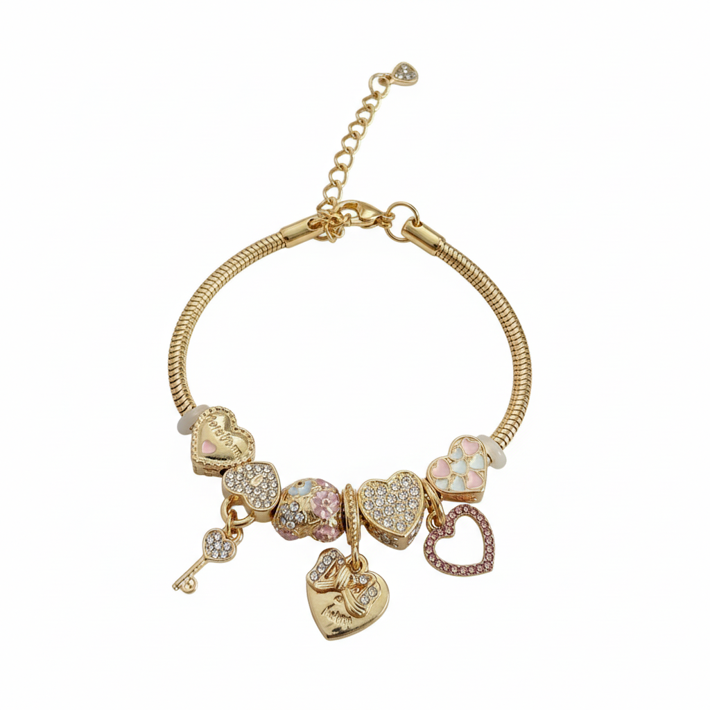 Bracelet charms cœur cristal vue complète sur fond blanc