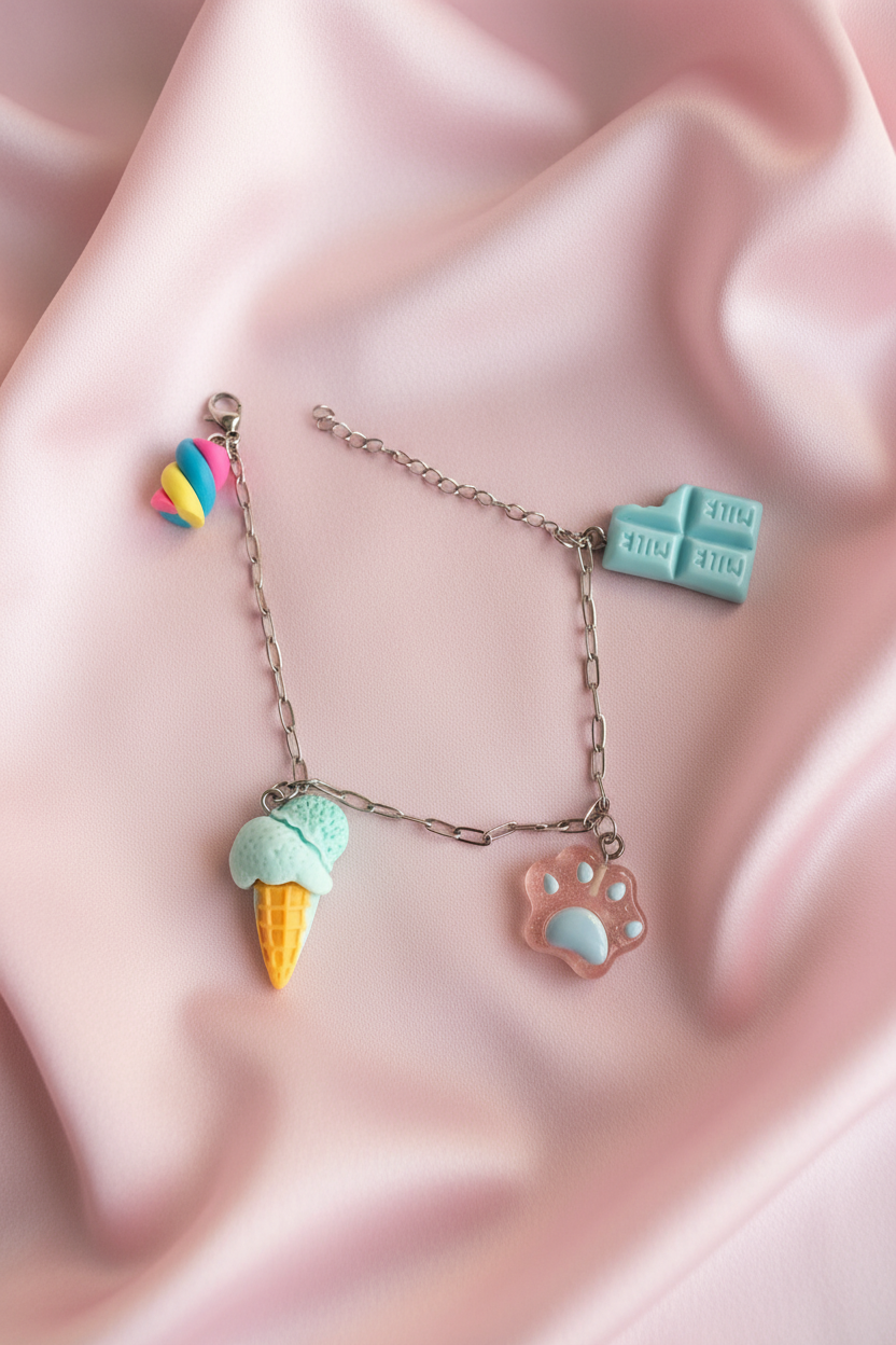 Bracelet charms fond rose poudre