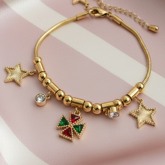Bracelet charms étoiles complet - fond rose poudre