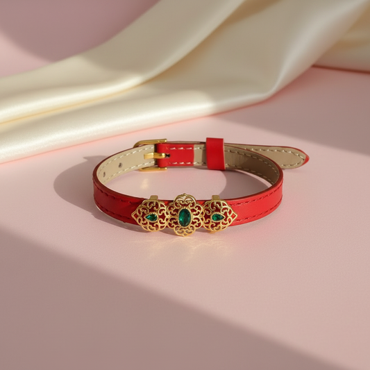 Bracelet cuir rouge - vue à plat