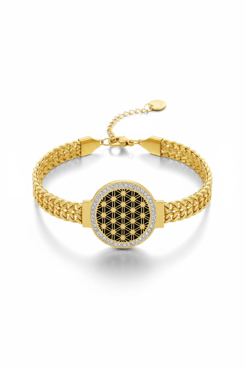 Bracelet Fleur de Vie doré complet fond blanc
