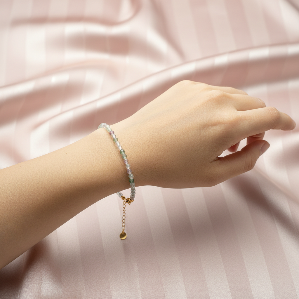 Bracelet fluorite au poignet
