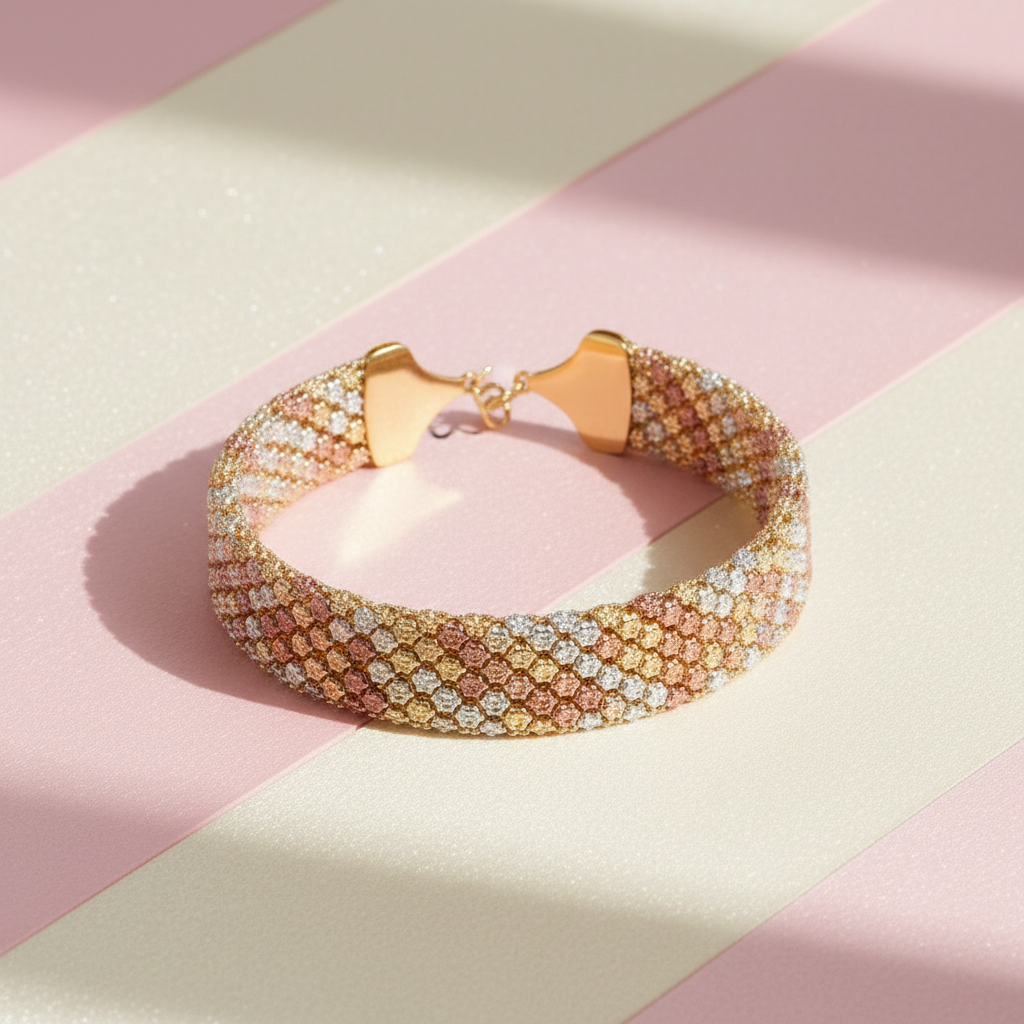 Bracelet – fond rayé rose poudré et crème