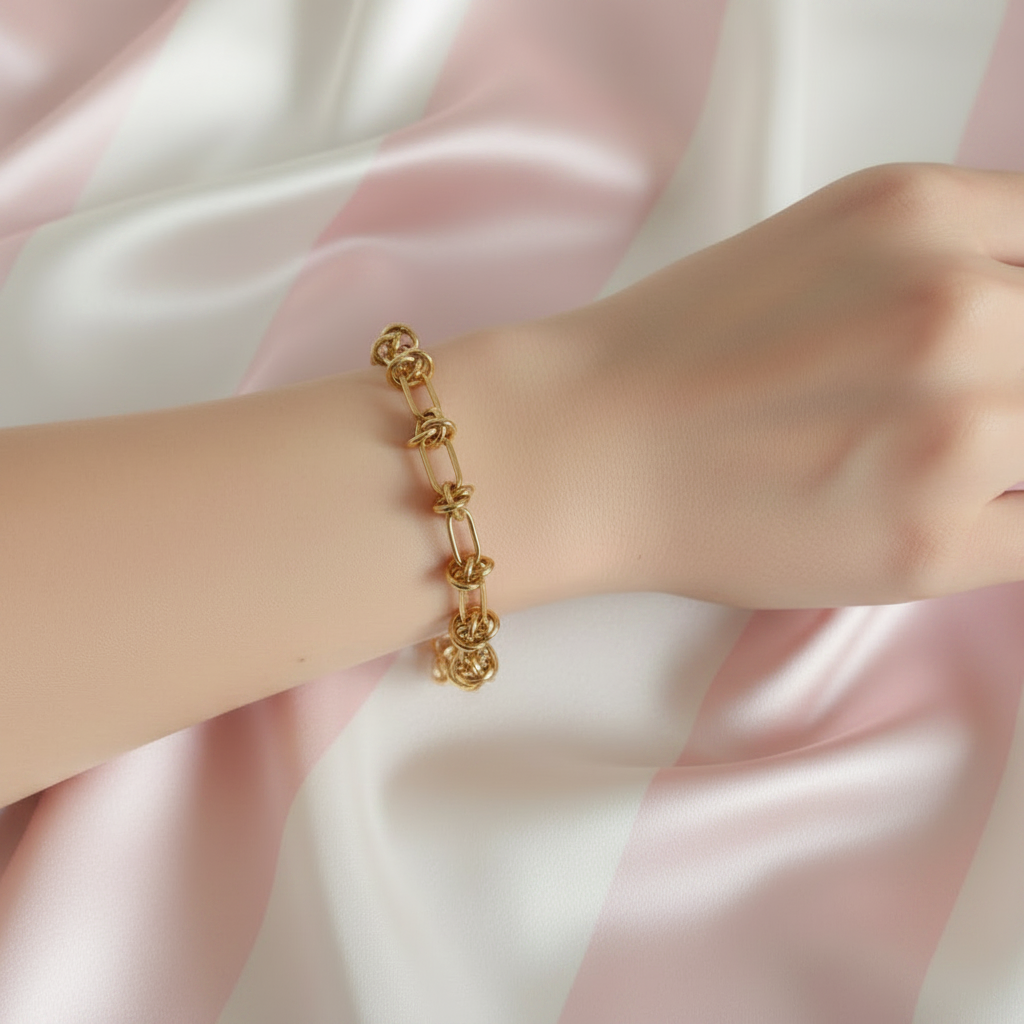 Bracelet - fond rayé satiné rose crème
