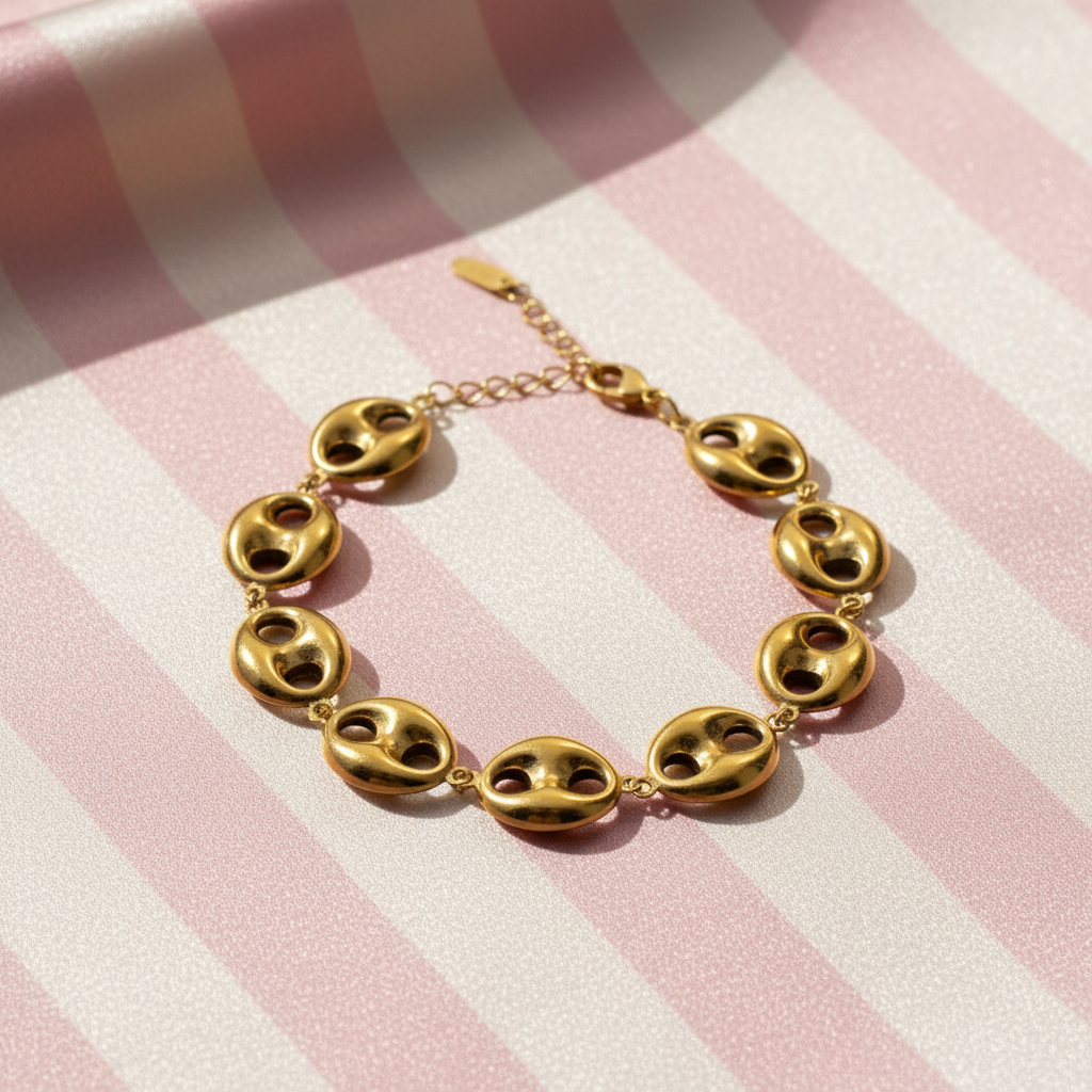 Bracelet grain de café mat - fond rayé rose satiné 2