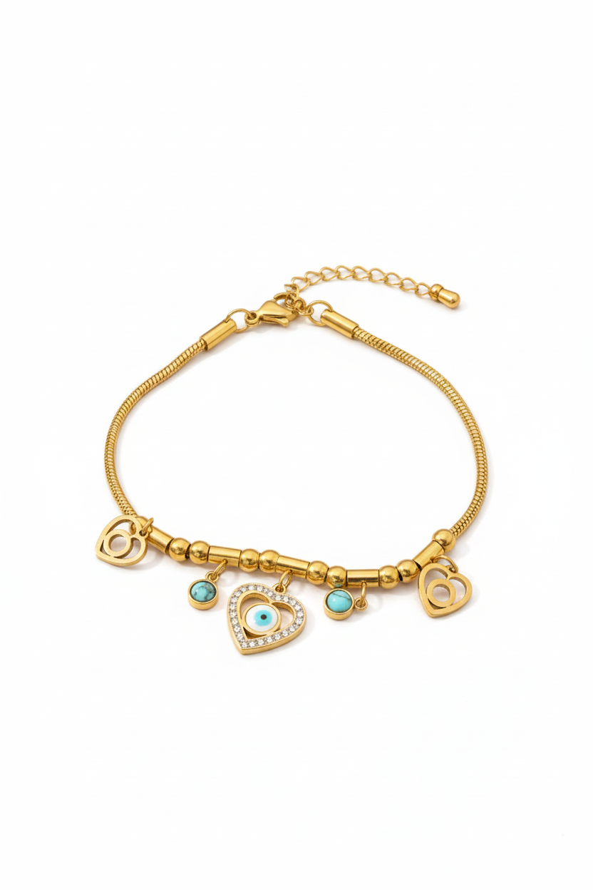 Bracelet œil grec cœur turquoise complet fond blanc