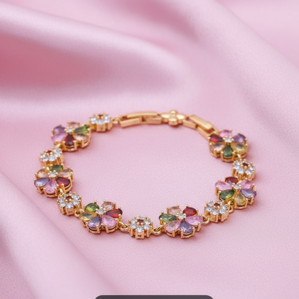 Bracelet Jardin Précieux – Fond Rose Bonbon Satiné
