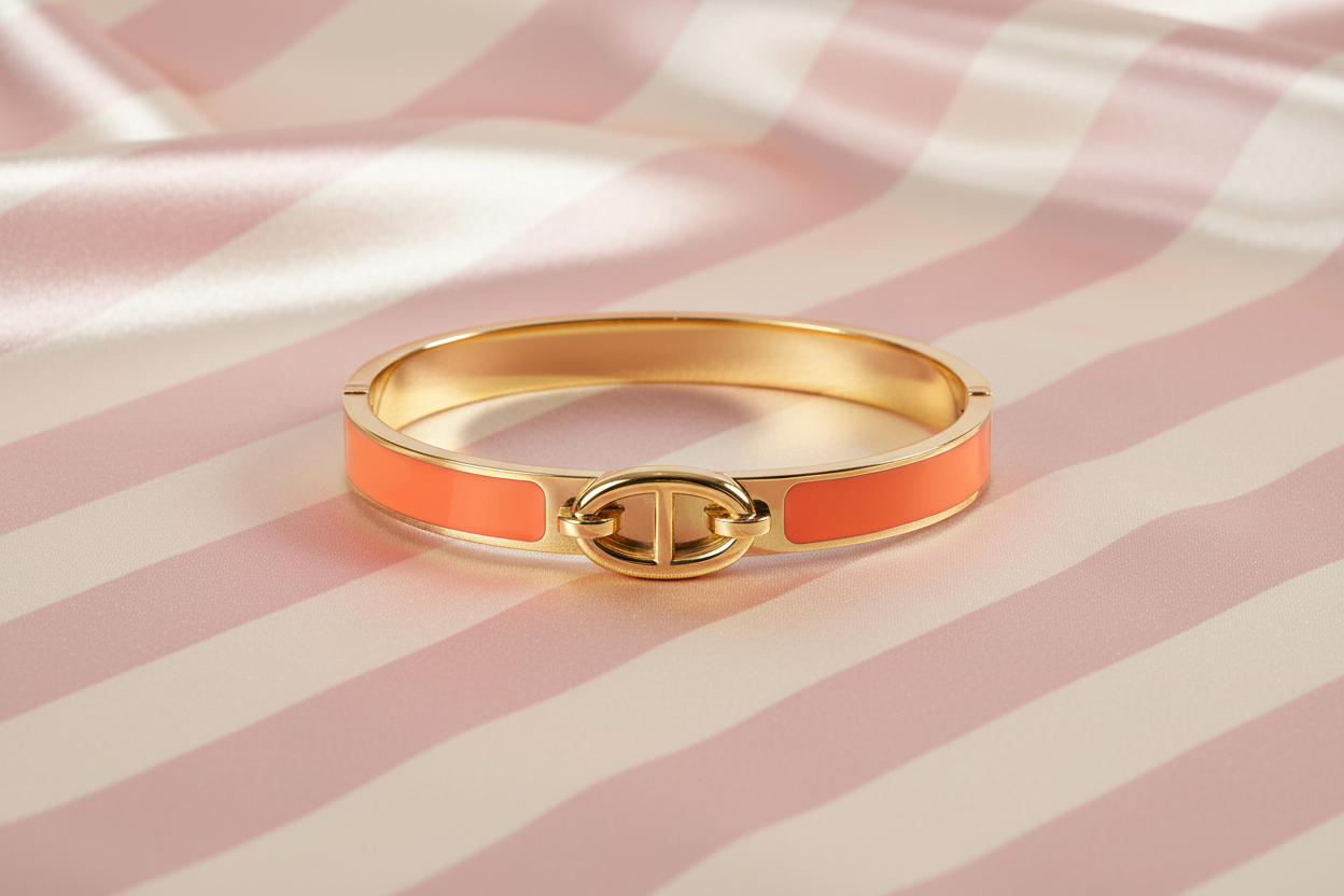 Bracelet jonc corail fermoir marin vue face fond satiné