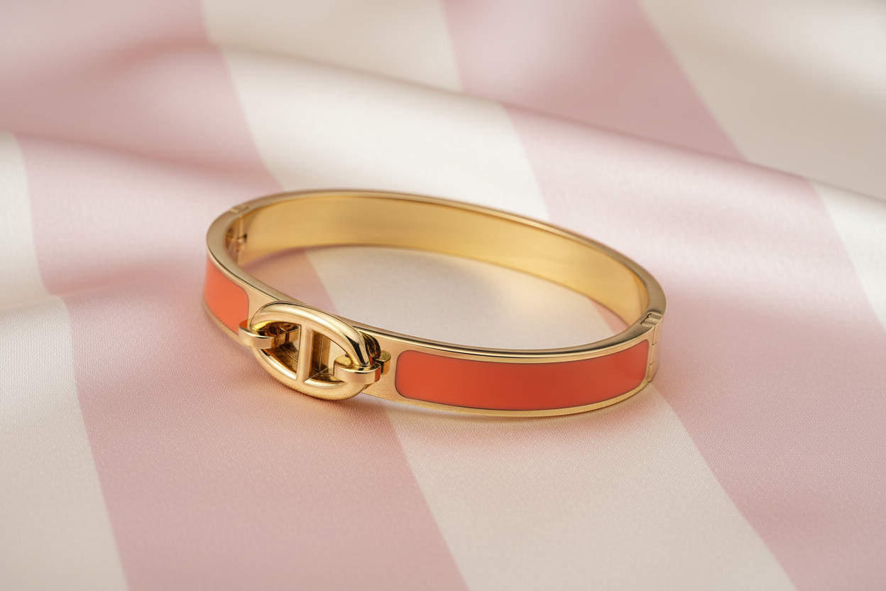 Bracelet jonc corail fermoir marin vue trois-quarts fond satiné