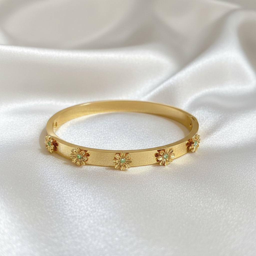 Bracelet jonc fleurs dorées - vue 1