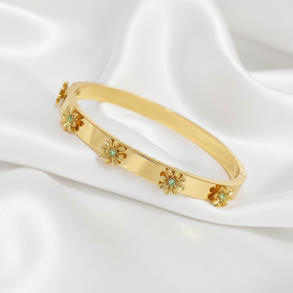 Bracelet jonc fleurs dorées - vue 2